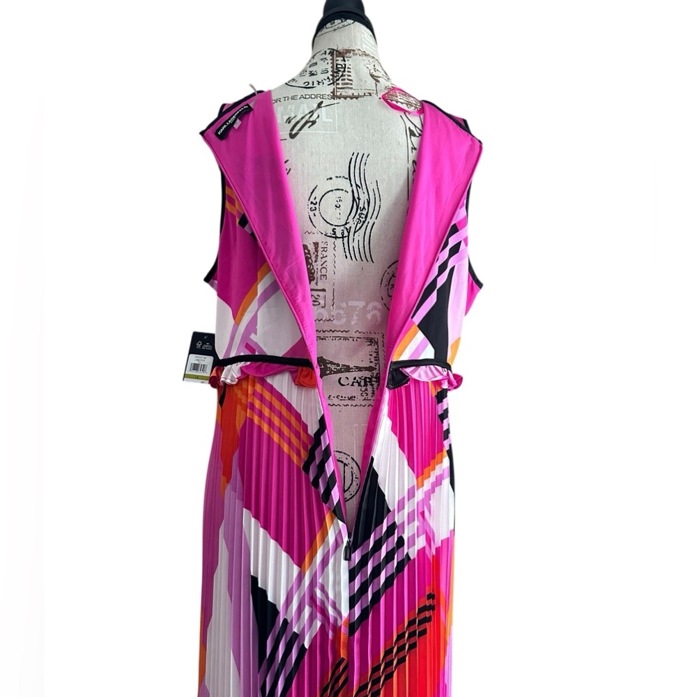 Karl Lagerfeld Paris Pleated Sleeveless Dress Pink Orange Geometric NWT 14 Bold - Picture 14 of 16